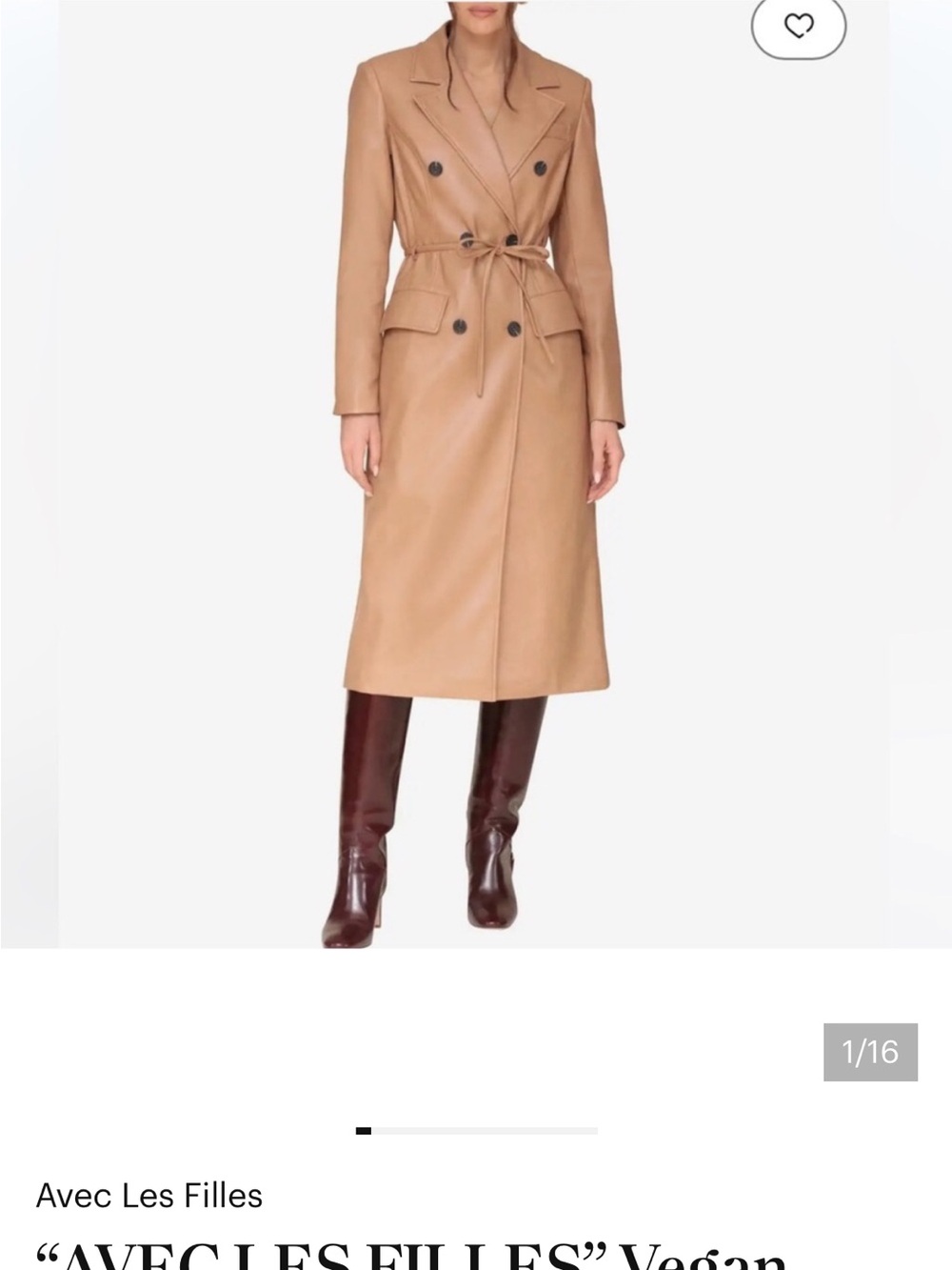 Avec Les Filles Tan Leather Double-Breasted Trench